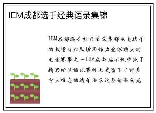 IEM成都选手经典语录集锦