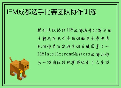 IEM成都选手比赛团队协作训练