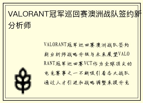 VALORANT冠军巡回赛澳洲战队签约新分析师