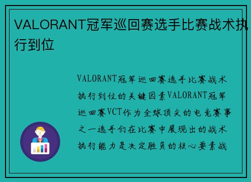 VALORANT冠军巡回赛选手比赛战术执行到位