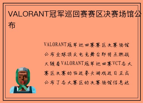 VALORANT冠军巡回赛赛区决赛场馆公布