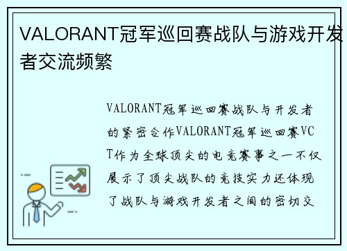 VALORANT冠军巡回赛战队与游戏开发者交流频繁