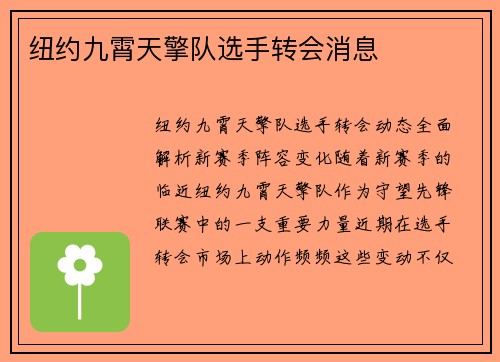 纽约九霄天擎队选手转会消息